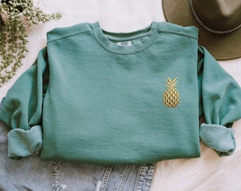 Embroidered Pineapple Sweatshirt, Stitched Crewneck Pineapple Sweater, Pineapple Lover Gifts, Summer Shirt, Womens Vacation Top