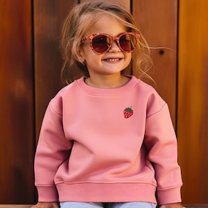 Embroidered Kids Strawberry Sweatshirt, Kids and Toddler Stitched Fruit Sweater, Strawberry Crewneck Sweatshirt