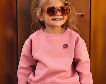 Embroidered Kids Strawberry Sweatshirt, Kids and Toddler Stitched Fruit Sweater, Strawberry Crewneck Sweatshirt