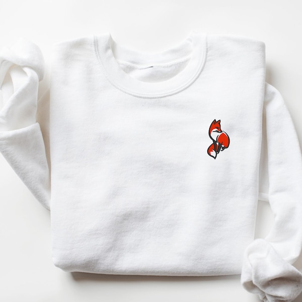 Embroidered Red Fox Sweatshirt: Unisex Crewneck Pullover