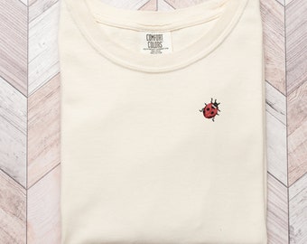 Embroidered Ladybug Tshirt, Mini Ladybird Tee for Nature Lover, Trendy Oversized Tee for Women, Cute Gift for Ladybug Lover, Cottagecore Top