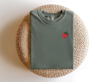 Embroidered Garment Dyed Mini Strawberry Tee