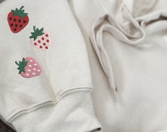 Embroidered Mini Strawberry Sleeve Sweatshirt