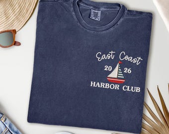 Embroidered Sailboat T-Shirt, East Coast Harbor Club Nautical Tee