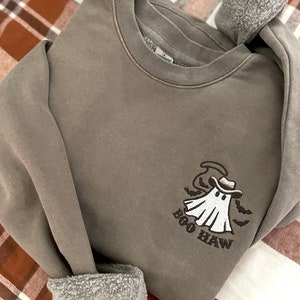 Embroidered Ghost Sweatshirt: Western Boo Haw Crewneck - Halloween Apparel