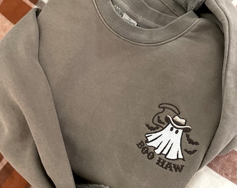 Embroidered Boo Haw Ghost Crewneck Pullover