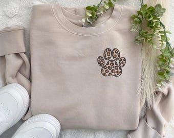 Embroidered Leopard Pawprint Sweatshirt