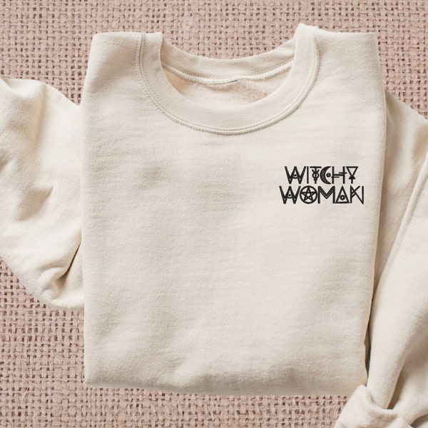 Besticktes Witchy Woman Sweatshirt, Pagan Witchy Crewneck Sweatshirt, Wicca Geschenke für sie, Mystical Moon Shirt, Halloween Pullover