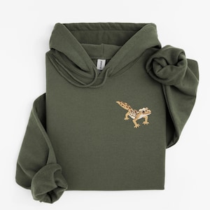 Broderad Leopardgecko-huvtröja: Reptilälskare Pullover-tröja