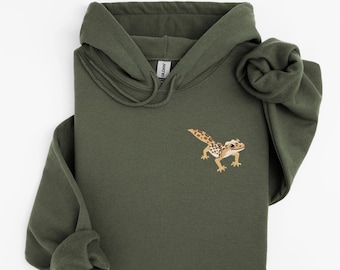 Embroidered Leopard Gecko Hoodie: Reptile Lover Pullover Sweatshirt