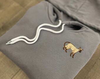 Embroidered Siamese Cat Sponge Fleece Hoodie