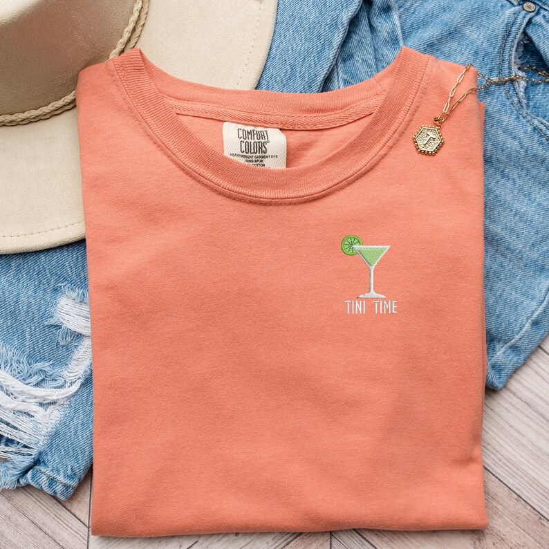 Embroidered Martini Shirt, Funny tini Time Drinking Tshirt, Trendy
