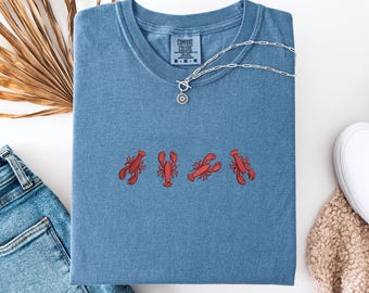 Embroidered Garment Dyed Lobster T-shirt