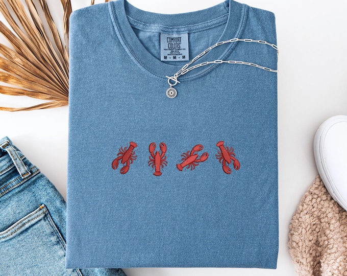 Featured listing image: Embroidered Garment Dyed Lobster T-shirt