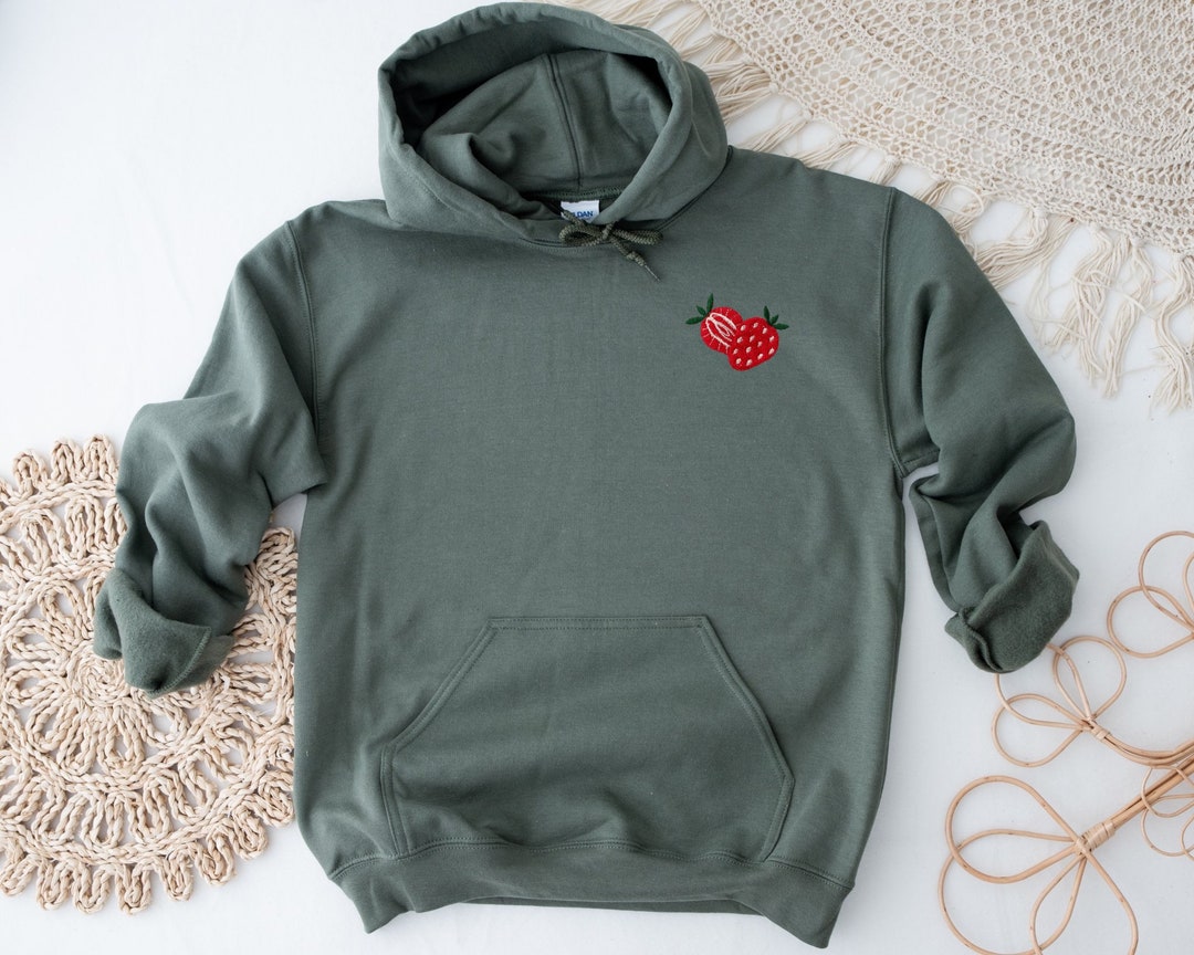 Womens Embroidered Strawberry Hoodie, Stitched Strawberry Fruit Sweater ...