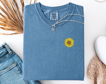 Embroidered Garment Dyed Mini Sunflower Tee