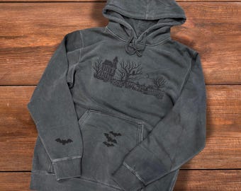 Embroidered Haunted House Pigment Dyed Hoodie