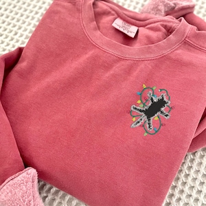 Electrocuted Cat Sweatshirt, Embroidered Crewneck Shocked Cat, Trendy Christmas Sweater, Funny Holiday Pullover, Christmas Party Shirt