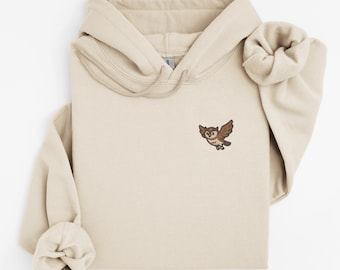 Bluza z okrągłym dekoltem i haftowaną sową, bluza z kapturem Dark Academia Woodland