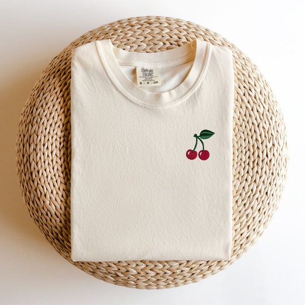 T-shirt brodé de cerise, dessus de fruit mignon, cadeau d'amant de cerise, tee-shirt de fruit à la mode, cerises, cadeau pour elle, dessus de plage de vacances