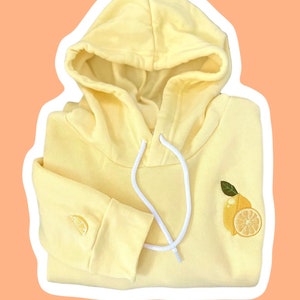 Women’s Lemon Embroidered Hoodie, Women’s Fruit Hoodie, Unisex Sweatshirt, Yellow Hoodie, Lemon Slice, Embroidered Logo Hoodie