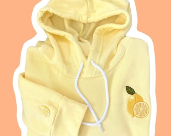 Women’s Lemon Embroidered Hoodie, Women’s Fruit Hoodie, Unisex Sweatshirt, Yellow Hoodie, Lemon Slice, Embroidered Logo Hoodie