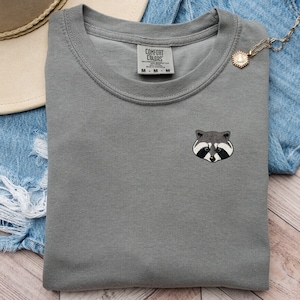 Embroidered Raccoon Tshirt, Trash Panda Stitched Tee, Funny Raccoon Gift for Her, Gift for Wildlife Enthusiast, Comfort Colors Shirt