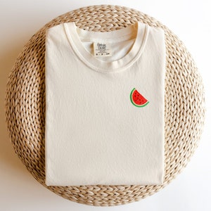 Embroidered Watermelon T-shirt, Cute Fruit Top, Watermelon Lover Gift, Trendy Fruit Tee, Summer Fashion, Gift For Her, Vacation Beach Top