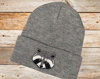 Embroidered Raccoon Beanie