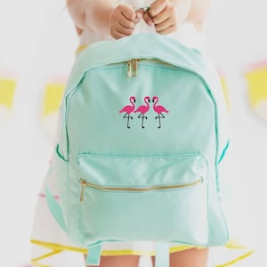 Embroidered Flamingo Backpack, Custom Stitched Backpack, Trendy Pink Flamingo, Tropical Vibes, Adult and Child Backpack, Girls School Bag