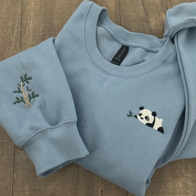 Embroidered Panda Hoodie: Bamboo Sleeve Design, Animal Lover Gift image 3