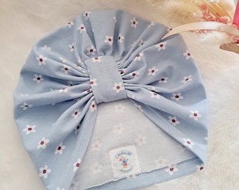 Turban bonnet bébé fille 0/3 mois, fait main.