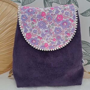 Purple velvet and Liberty nursery or kindergarten backpack
