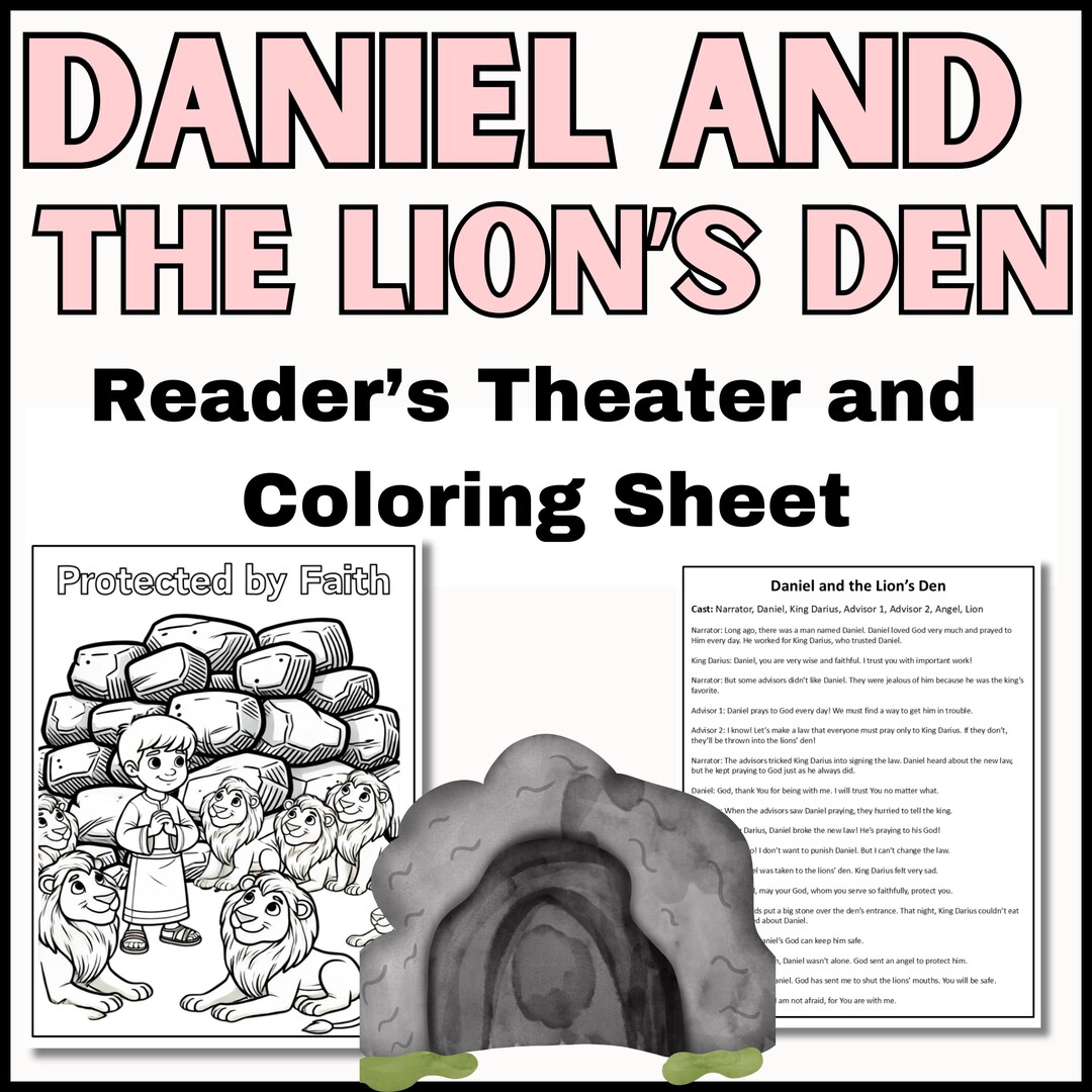 Daniel and the Lion's Den Coloring Page and Reader's Theater - Etsy