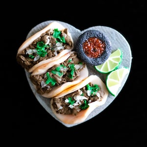 Miniature 3 Carne Asada Taco Plate Magnet with Salsa and Limes