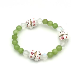 Lucky Cat Jade Bracelet / Stretch Bracelet