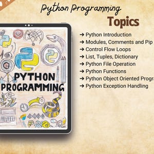 Python programming notes cover key CS/IT topics: introduction, modules, loops, data types, file operations, functions, OOP, and exception handling. Eye-catching and aesthetic, ideal for creating personalized printable coding notebooks.