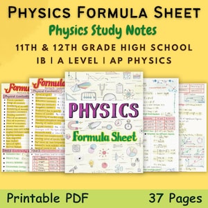Foglio di formula di fisica / per studenti delle scuole superiori dell'11° e 12° grado / Note di studio estetico o guida allo studio per un foglio informativo di fisica generale
