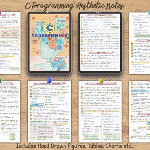 Beautifully handwritten C programming notes on topics like operators, arrays, strings, structures, and file handling. Includes colorful highlights and callouts for better memorization. Ideal for visual learners and students looking to enhance their understanding through aesthetic study notes.