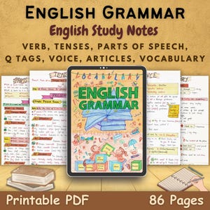 Learn English Grammar Study Notes PDF | Verb, Sentence, Articles, Parts of Speech, Tenses, Active & Passive Voice, Prepositions, Vocabulary