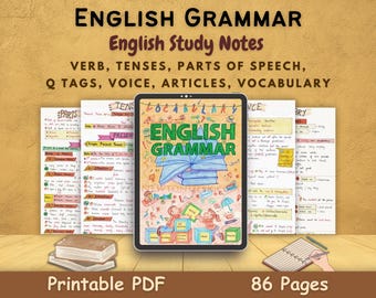 Learn English Grammar Study Notes PDF | Verb, Sentence, Articles, Parts of Speech, Tenses, Active & Passive Voice, Prepositions, Vocabulary