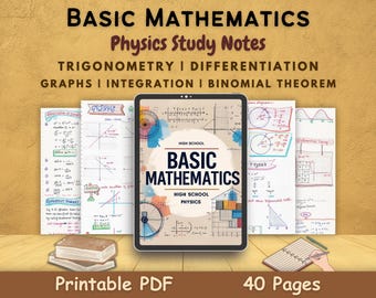 Basic Math | Trigonometry | Graphs - Grade 11 Physics Handwritten color Study Notes | Study Guide | Printable Digital Download