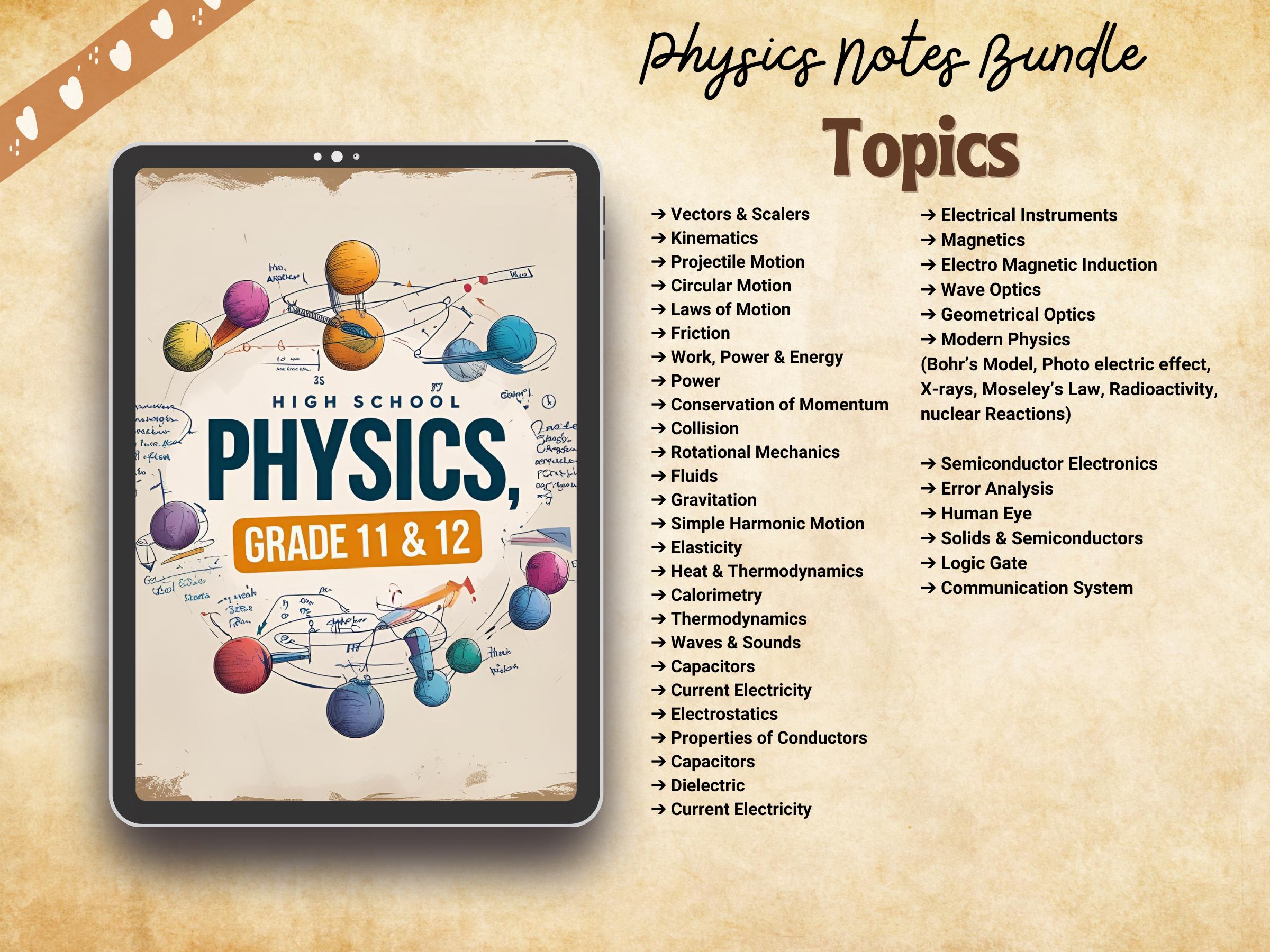 Physics Study Notes Bundle PDF | Complete Physics Packet for 11th and ...