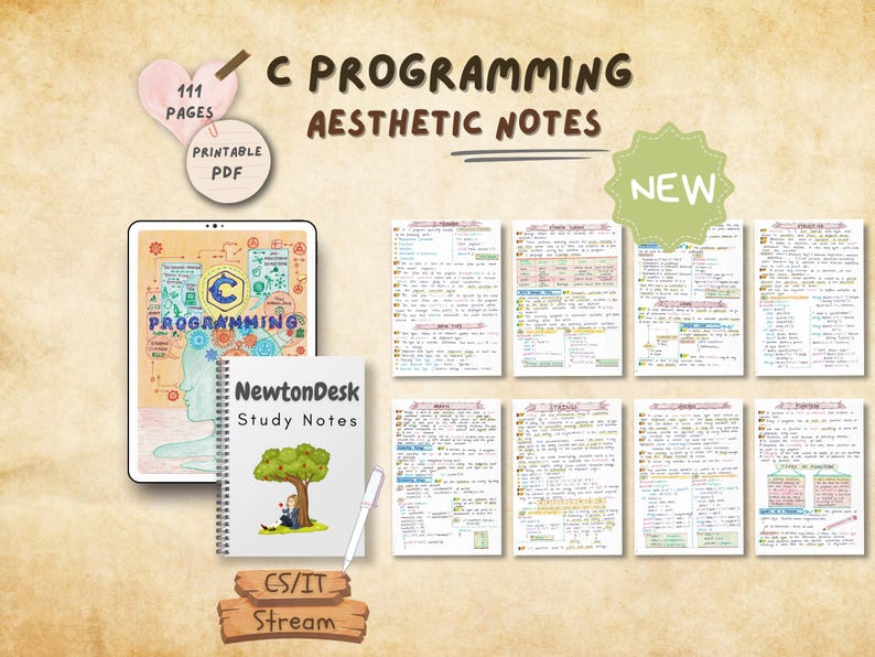 C programming language aesthetic notes showcasing recursion and decision-making concepts. Features diagrams, flowcharts, and color-coded explanations to make complex logic easy to understand. A valuable resource for students preparing for exams or coding interviews.