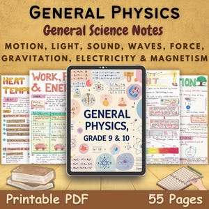 General Physics Aesthetic Notes for High school Physics Grade 9th & 10th Students and Teachers | Basic Physics Study Guide | Printable PDF