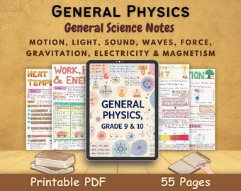 General Physics Aesthetic Notes for High school Physics Grade 9th & 10th Students and Teachers | Basic Physics Study Guide | Printable PDF
