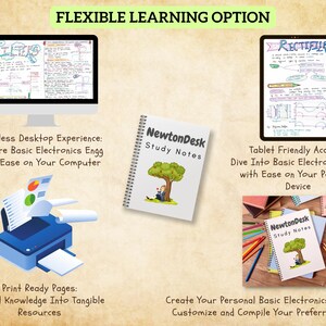 Flexible learning options for Basic Electronics notes by NewtonDesk. Access notes on desktop, tablet, or print as hard copies. Customize and compile your own aesthetic study book for E&C Engineering.
