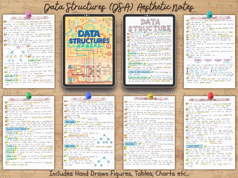 Visually engaging Data Structures algorithms notes with hand-drawn figures, charts, and neatly organized explanations. Topics like trees, stacks, heaps, and linked lists are presented in a student-friendly format. Great for CS/IT students, coding bootcamps, and interview preparation.