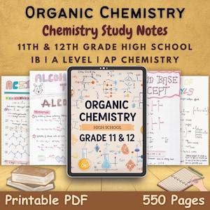 Organic Chemistry Notes PDF | High School Grade 11 & 12 | Aesthetic Study Guide | Printable IB AP Chemistry Revision | 550 Pages