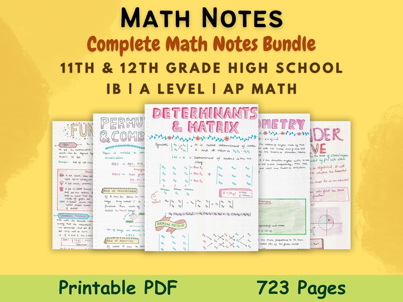 Math Study Notes Bundle PDF | Complete Mathematics for 11th and 12th ...